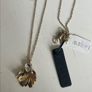 J. Crew Necklace Beaded Cluster Pendant Rhinestone Gold Tone 32”